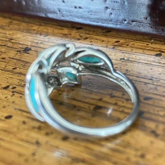 Vintage Designer EA Turquoise Sterling Silver Ring - Size 6 - Picture 7 of 15